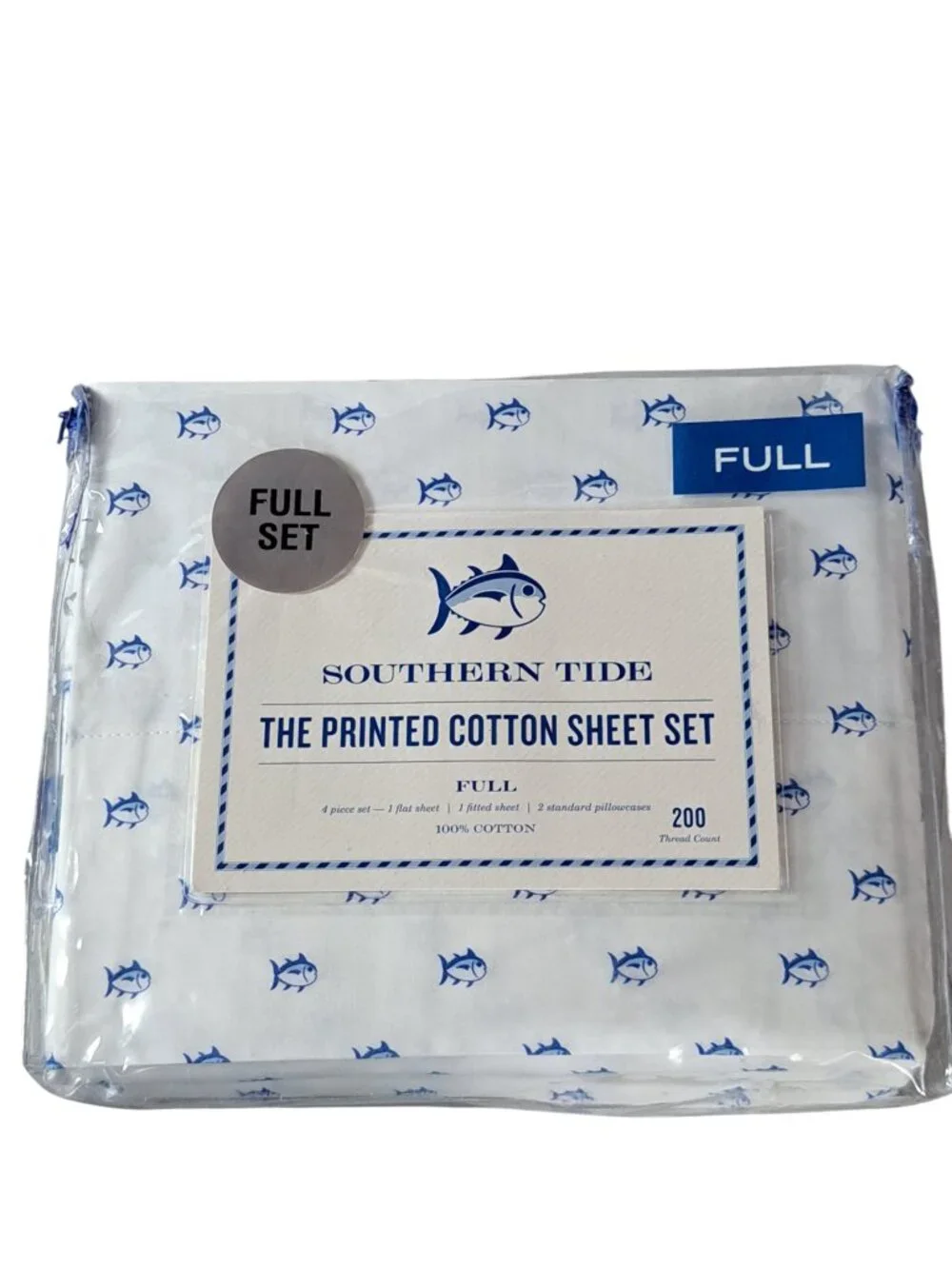 BRAND NEW SOUTHERN TIDE FULL SIZE SKIP JACK SHEET SET COLOR WHITE
